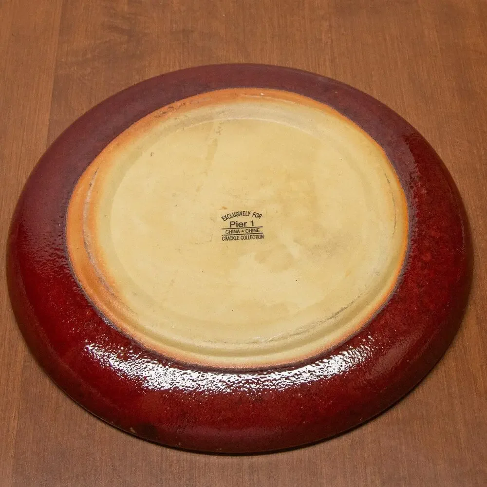 Pier 1 Cream Crackle Glazed Dinner Plate with Brown Rim